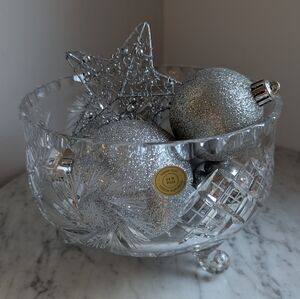 Elegant Vintage Crystal Bowl with Cut Crystal Tray Made In Czech Republic